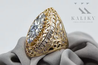 خاتم زركونيا 14 كارت من الذهب الأصفر حرف يدوية فينتاج vrc090y